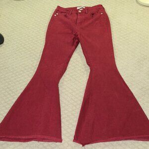 Judy Blue Jeans Women's 7/28 Maroon Super Flare High Rise Raw Hem Pants